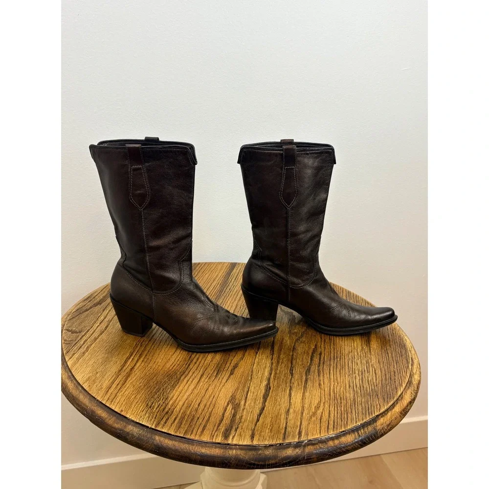 Franco Sarto Cowboy Boots Womens 8.5 Brown Leather Pointed Toe Western Chic - Picture 6 of 10